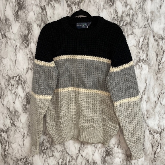 Vtg Woodstock by Bernard Men's 100% Shetland Wool Crewneck Striped Sweater Large - Picture 1 of 8
